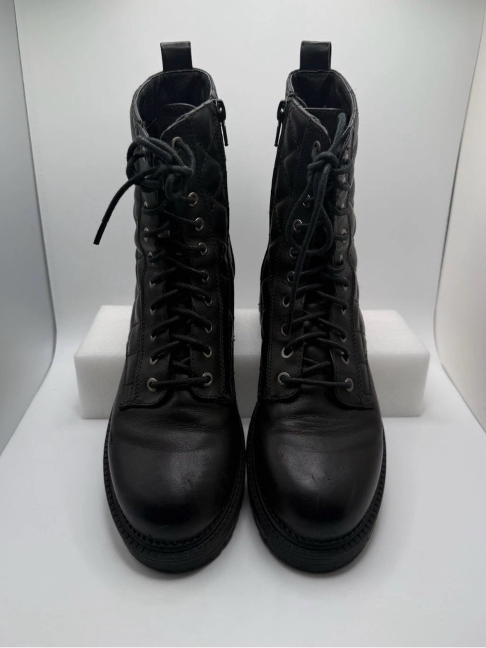 Women's Combat Boots Sz 7.5 Rock & Candy Quilted Black Zip - Picture 2 of 8
